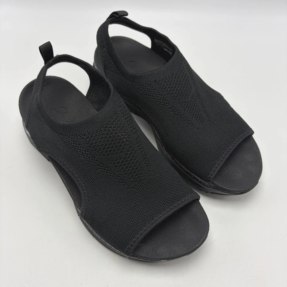 Skechers Arch Fit City Catch Sandals Womens 6 Black Textured Knit Comfort Sling